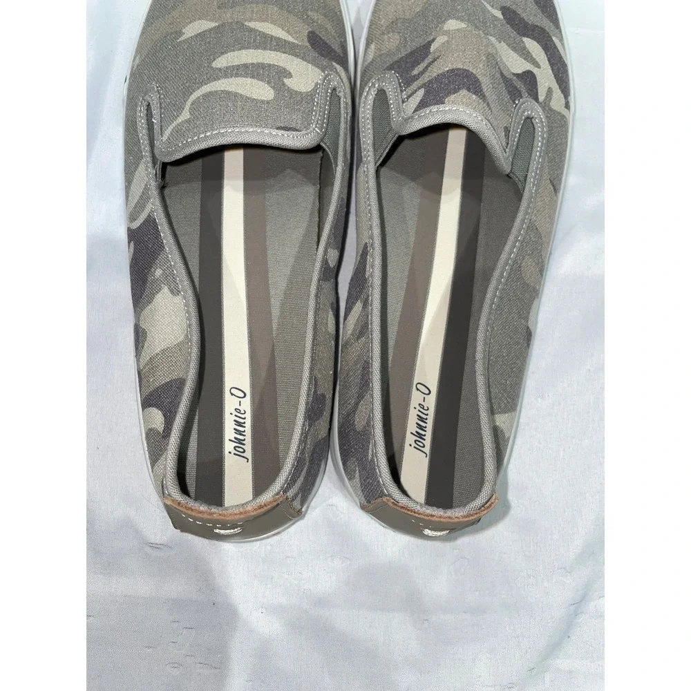 Johnnie-O Mens Camo Canvas Slip On Sneakers Grey Olive Camouflage Loafers